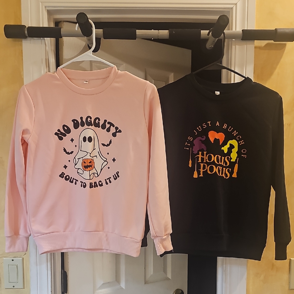 2 Girls Halloween Sweatshirts - Pink and Black